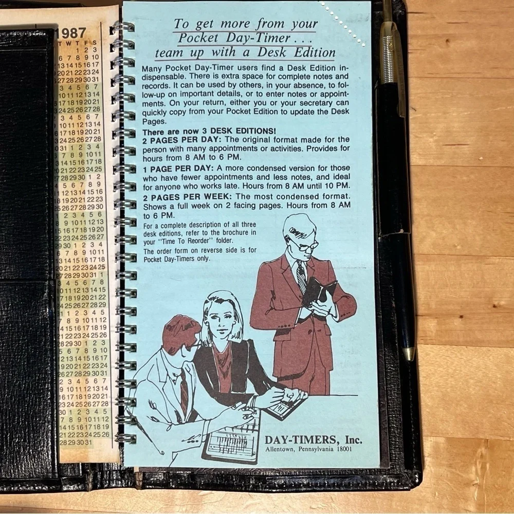Vintage Day-Timer 1986 Senior Pocket Bonded Leather Planner Made USA